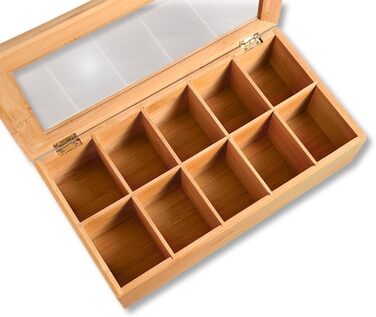 Чайна коробка з 10 відділеннями та оглядовим віконцем, матеріал бамбук, розміри Ш 36 x Г 20 x В 9 см, колір коричневий 58901 13 36 x 20 x 9 см коричневий