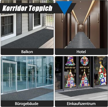 Килимок для коридору bimiti, нековзний, 300x90 см, брудозбірний килимок, килимок для кухні, що миється, килимок для коридору на метр, килимок для вітальні, спальні, кухні, офісу, коридору, сірий