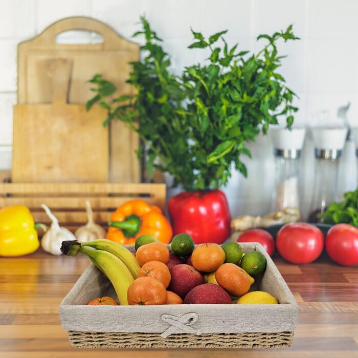 Набір із 4 хлібних кошиків, плетений декоративний кошик, плетений хлібний кошик ручної роботи з паперової мотузки, піднос для полиць, хлібниця з лляною тканиною, кошики для зберігання 4 розмірів, коричневий