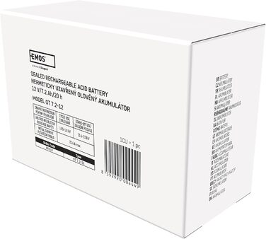 Свинцево-кислотний акумулятор, що не потребує обслуговування - 12 В 7,2 Аг - AGM акумулятор - роз&39єм Faston 6,3 мм - для пристроїв ДБЖ, сигналізації - 151 x 65 x 94 мм чорний 151 x 65 x 94 мм