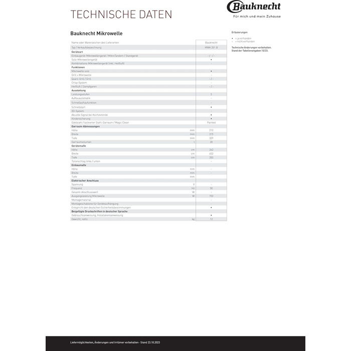Мікрохвильова піч Bauknecht MWK 201 B/ варильна камера 20 л/автоматичні програми/функція плавлення/комбінований гриль і мікрохвильова піч/функція швидкого старту (швидкий старт)/ підтримка рівня тепла/функція підняття тіста Чорне скло 20 л соло мікрохвиль