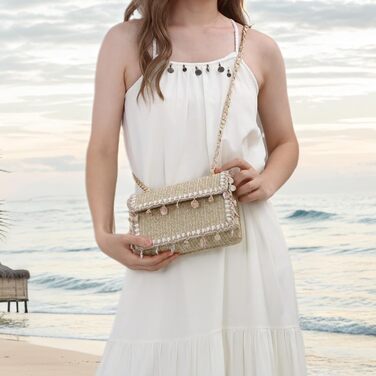 Літня пляжна сумка-тоут для жінок, плетена сумка для відпочинку з маленьким ланцюжковим клатчем, колір хакі