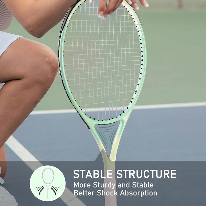 Тенісний набір OGEENIER Ocean Blue-Green 27" 2 ракетки 27 дюймів для чоловіків жінок дорослих початківці + 3 м’ячі + 2 грип-стрічки + 2 віброгасники + синьо-зелена сумка повний комплект на 2 гравців алюміній 280 г ITF-approved оригінал 2025