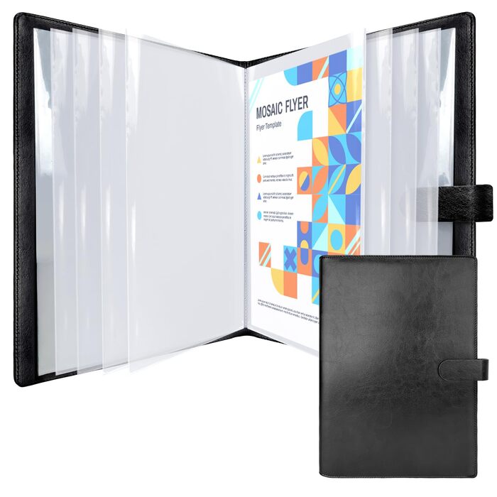 Папка для документів NEWYES формату A4 з 30 прозорими обкладинками водовідштовхувальна папка для презентацій зі штучної шкіри, ідеально підходить для офісу, ділових поїздок та як подарунок для чоловіків чорна