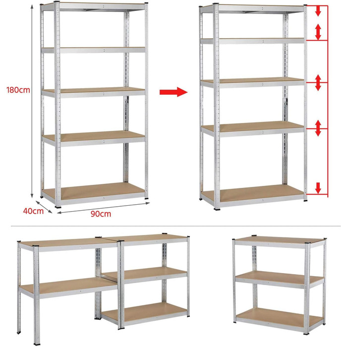 Стелаж для зберігання Yaheetech 180x90x40см Підвальна полиця 5 ярусів Полиця майстерні без болтів Полиця для важких умов експлуатації Металева полиця Полиця для гаража оцинкована 875кг