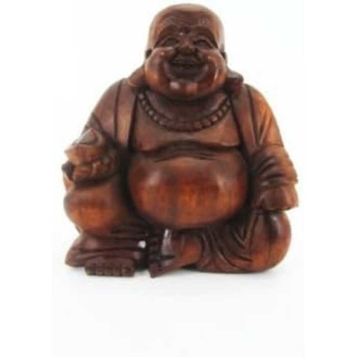 Різьблений коричневий масив дерева Балі HB, 12cm Happy Buddha Sitting Wood