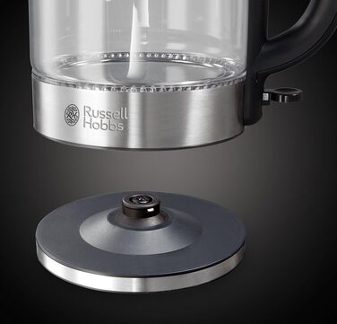 Чайник Russell Hobbs скляний 1,7 л, 2200 Вт нержавіюча сталь (синє світлодіодне освітлення, опція 1 чашка, знімний фільтр з вапняним фільтром, індикатор рівня води з позначкою кількості наповнення) Чайник для чаю 21600-57 Скляний чайник одномісний