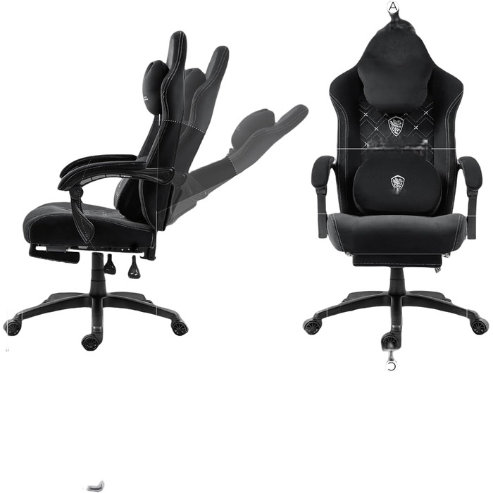 Ігрове крісло Dowinx з підігрівом та масажем поперекової опори, ігрове крісло з пружинними подушками та підставкою для ніг, крісло для ПК з високою спинкою для дорослих, темне