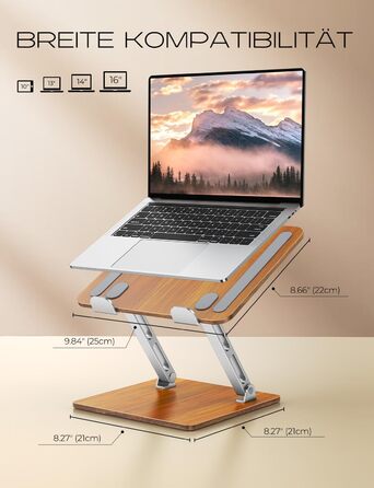 Ергономічна підставка для ноутбука з регульованою висотою, алюмінієва та дерев'яна, складна подвійна підставка для ноутбука, сумісна з MacBook, HP 10-16