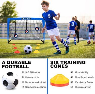 Висувні футбольні ворота для дітей, садові футбольні ворота, вуличні футбольні ворота для дітей з цільовими зонами, три ворота, футбольні, 6 перешкод та сумка для перенесення, сині