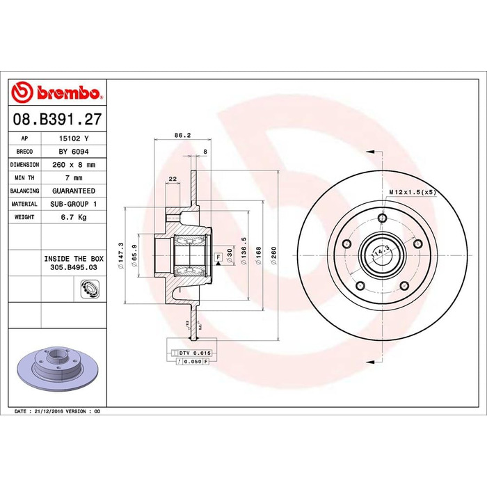 Гальмівні диски Brembo 08.B391.27