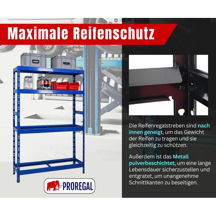 Стійка для шин PROREGAL Tiger ВxШxГ 180x120x40 см До 12 шин на 2 рівнях 2 полиці Синій Полиця для майстерні, полиця для зберігання, полиця для підвалу 12 шин 2 полиці Синій
