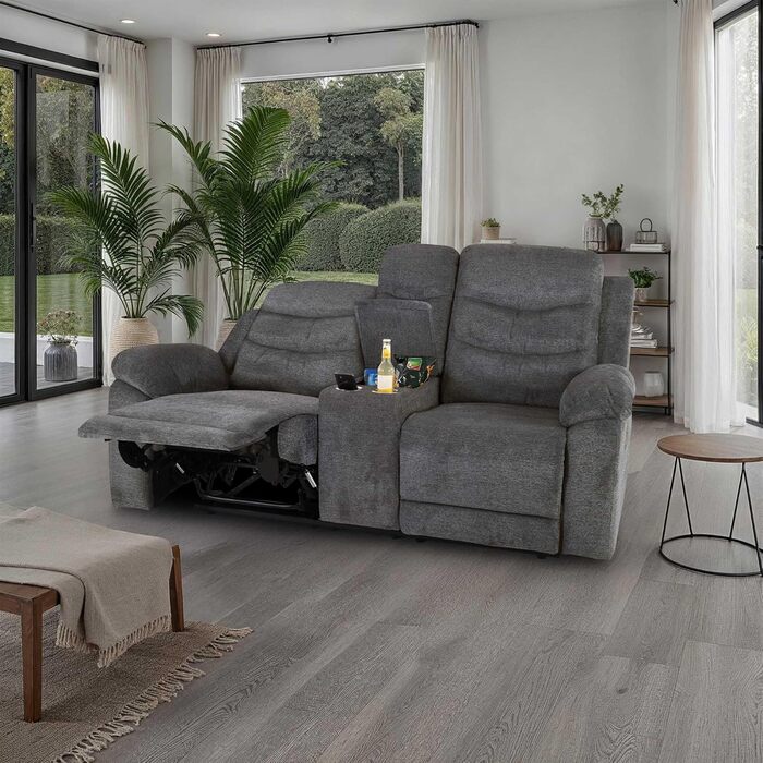 Крісло для кіно Raburg, 2-місне крісло для телевізора з механічною функцією розслаблення та відкидання, легким підйомом, підстаканником, відділенням для закусок, комфортною підкладкою, вантажопідйомністю 130 кг на сидіння Pixx, мікрофібра Темно-сірий Темн