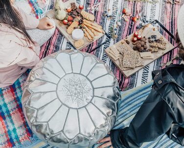 Пуфи та подушки Преміум пуф зі штучної шкіри Сріблястий - Ручна робота - Доставка з наповнювачем - Пуф, Крісло-мішок, Пуф для ніг, М&39який табурет (Сріблястий)