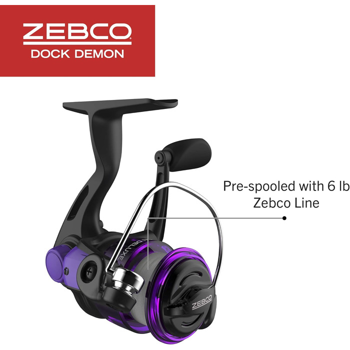 Котушка для спінінгу Zebco Dock Demon або Spincast та вудка, міцне скловолокно 76,2 см, комбінована котушка для спінінгу Quickset Anti-Reverse - фіолетова