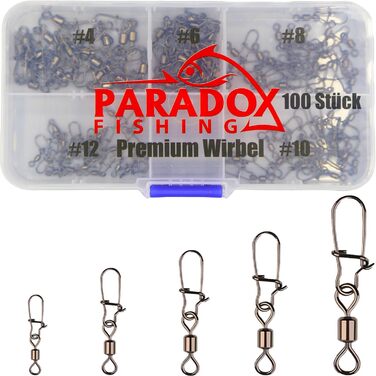 Набір вертлюгів Paradox Fishing Fishing I містить розміри 4-14 100/150 шт. I вертлюги рибальські вертлюги Набір аксесуарів для риболовлі В асортименті вертлюги Рибальські вертлюги з карабіном Карабін для риболовлі