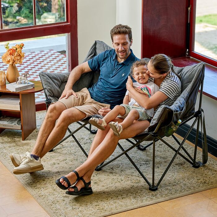 Складаний кемпінговий стілець EVER ADVANCED, ширина 145 см, для 2 осіб, розкладний диван, вантажопідйомність 400 кг, товсто м&39який розкладний стілець, 2-місний, висока спинка, надзвичайно широкий, для використання на вулиці, в саду, на балконі, в приміщ