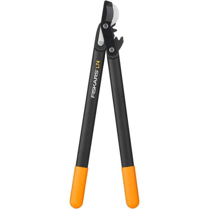 Садові секатори Fiskars PowerGear II з обвідним механізмом для свіжої деревини, з антипригарним покриттям, виготовлені з міцної інструментальної сталі, довжина 55 см, чорно-помаранчеві, L74, 1000582 L74 (діаметр гілок до 3,8 см)