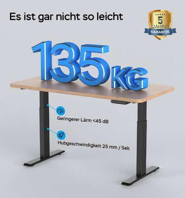 Електричне регулювання висоти каркаса столу з 2 двигунами, вантажопідйомність до 135 кг - Стабільний, 4 слоти пам&39яті, нагадування про сидячу/встанучу позицію, чорний