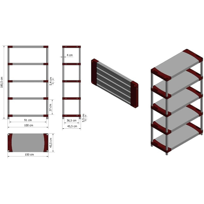 Пластиковий стелаж PROREGAL &quotСірий ведмідь&quot Високий ВxШxГ 180x100x46 см Вантажопідйомність полиці 120 кг Сіро-зелений Пластиковий стелаж для підвалу, стелаж для зберігання, безригельний стелаж ВxШxГ 180x100x46 см сіро-зелений