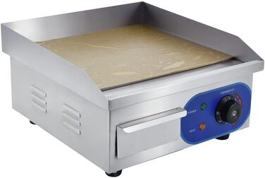 Електричний гриль, нержавіюча сталь, настільний гриль, професійний, 220 240 В, 1500 Вт, залізна пластина для гриля, гладка поверхня, захист від бризок (35,5 x 30 см)