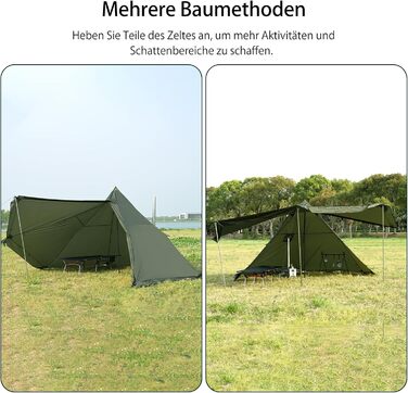 Намет-тіпі з отвором для плити та снігозахисною спідницею, водонепроникний намет-тіпі на 4 особи для сімейного кемпінгу, пірамідальний намет на 4 сезони для походів, активного відпочинку, трекінгу, полювання, риболовлі, зелений