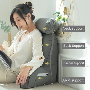 Подушка для читання зі знімним підголівником та бічною кишенею - подушка для крісла-ліжка з підлокітниками для підтримки попереку/шиї, ергономічна подушка для сидіння в ліжку, дивані, офісі (754050 см) (зелена)