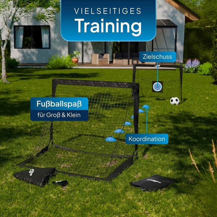 Футбольні ворота ArtSport Pop-up Goal Master - Набір з 2 шт. з аксесуарами - Складні та швидко встановлюються - 2 футбольні ворота для використання в приміщенні та в саду - Дитячі футбольні ворота, Чорні