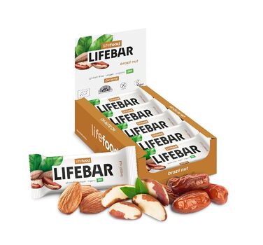 Енергетичні батончики Lifefood, веганські спортивні батончики, енергетичний батончик для піших прогулянок, їзди на велосипеді, фітнесу, органічний, без глютену, без лактози, без доданого цукру - 15 упаковок (15 x 40 г) (бразильський горіх)