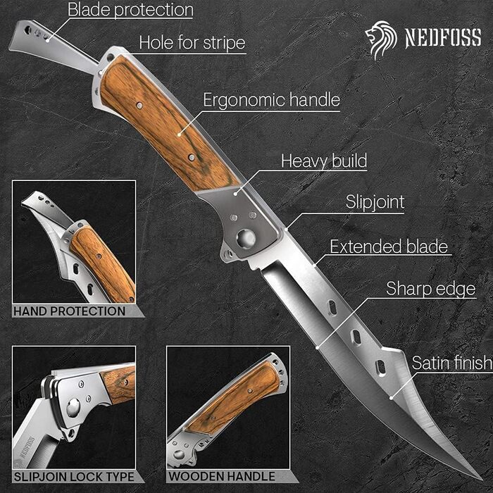 Гострий складаний ніж, кишеньковий ніж 14 см з руків'ям з палісандру, довгий дворучний ніж зі сталі 440c, дозволений для носіння,