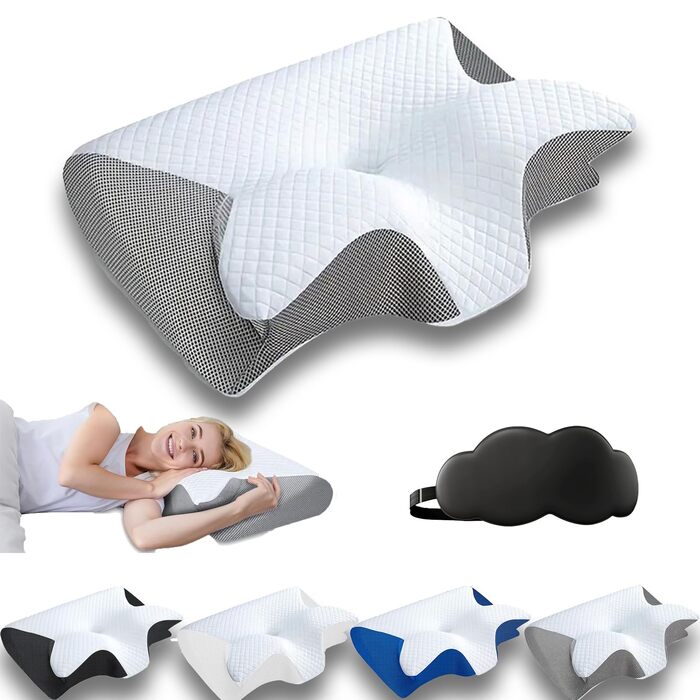 Оригінальна подушка Dreamsleepz, ергономічна подушка 2-в-1, подушка для шиї, подушка для голови для полегшення болю в шиї та плечах, ортопедична подушка для сну на боці, спині та животі (сіра)