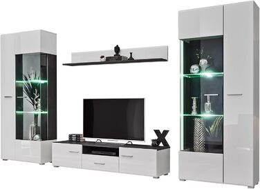 Модульна настінна шафа для вітальні SOLIDO Twin, стінка під телевізор, білий глянець