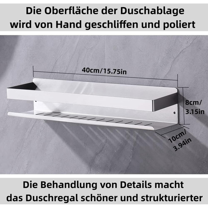 Полиця для душу HomeHeng без свердління Полиця для ванної Полиця для ванної Полиця для душу Настінна полиця Кошик для душу з нержавіючої сталі Полиця для ванної кімнати Полиця для душу Настінна полиця з матового нікелю, H91107-40BN
