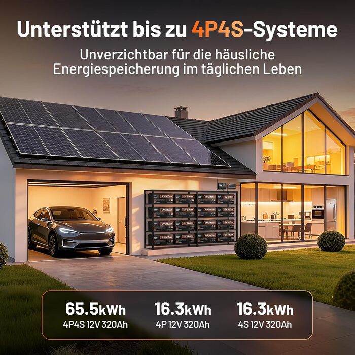 Літій-іонний акумулятор HumsiENK 12V 320Ah LiFePO4 з Bluetooth, 250A BMS, понад 15 000 циклів, захист IP65 та захист від низьких температур, енергія 4096 Втгод. Ідеально підходить для автофургонів. 12V 320Ah Bluetooth-250A