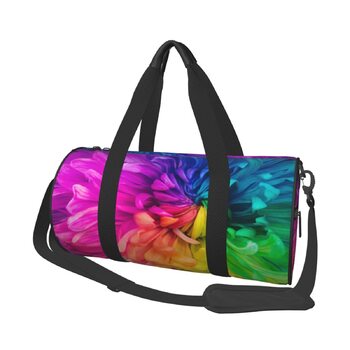 Спортивна сумка для подорожей, красивий веселковий принт з квітами та хризантемами, сумка на нічліг, чорний колір, універсальний розмір