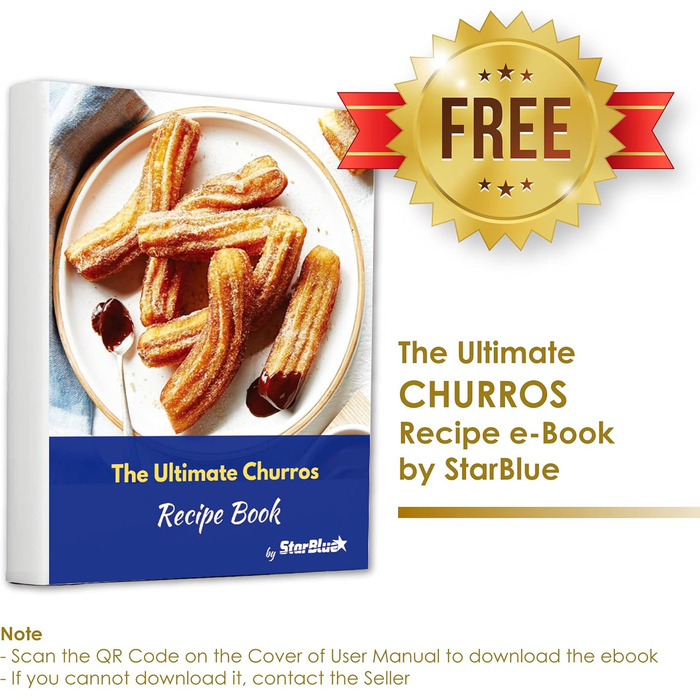 Сковорода StarBlue Churro з безкоштовною електронною книгою рецептів готуйте здорові та безмасляні чурроси всього за кілька хвилин змінний струм 220-240 В 50/60 Гц 750 Вт, вилка Великобританії, європейська вилка
