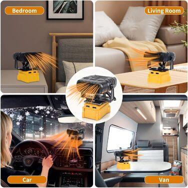 Портативний бездротовий вентилятор-обігрівач потужністю 200 Вт з 2 режимами температури та USB-портами для заряджання, сумісний з літій-іонними акумуляторами 20 В/60 В (акумулятор не входить до комплекту)