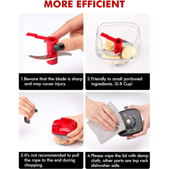 Подрібнювач цибулі Geedel, подрібнювач цибулі зі шківом, ручний подрібнювач овочів з лезами з нержавіючої сталі, мультиподрібнювач
