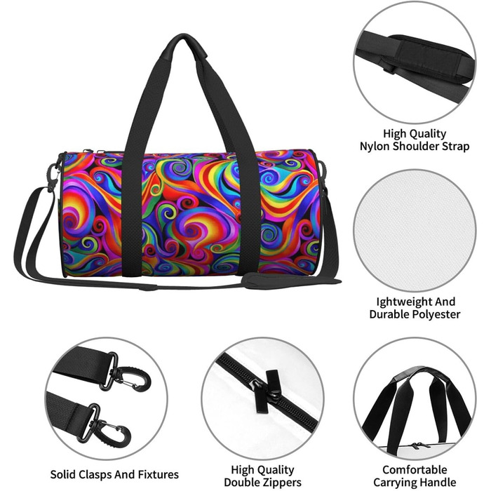Спортивна сумка для подорожей, з принтом метеликів та веселки, чорна, універсальний розмір