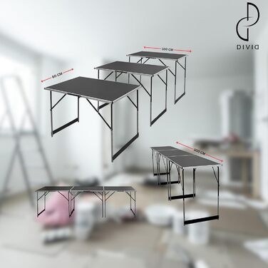 Багатофункціональні столи DIVID, комплект із 3 предметів, 100x60 см, стіл для обклеювання шпалерами, вантажопідйомність 30 кг на стіл, розкладний стіл, кемпінговий стіл, стіл для блошиного ринку, приставний столик, багатофункціональний стіл, регульована в