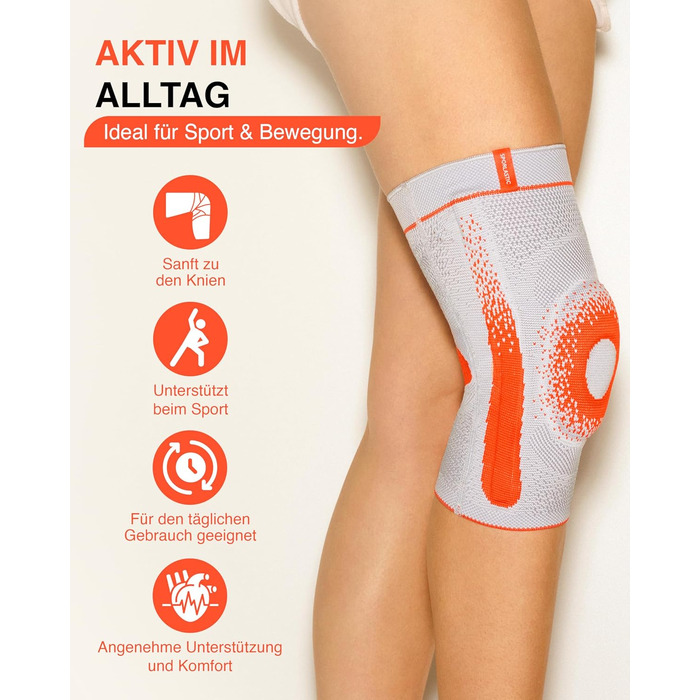 Колінний бандаж GENU-HiT Supreme для правого та лівого коліна - Медичний бандаж для коліна з кільцем надколінка та бічними стабілізаторами для оптимальної стабільності коліна у повсякденному житті - Платиновий розмір 6