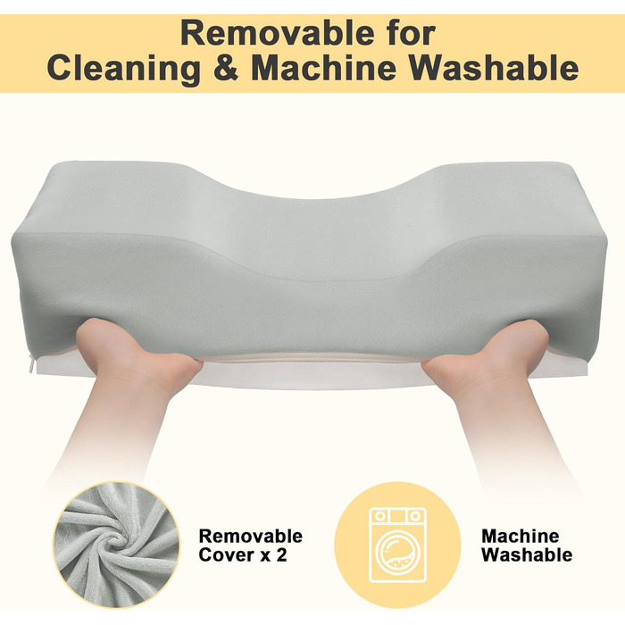 Подушка для нарощування вій CGBE U-подібної форми подушка для шиї для нарощування вій, ергономічна подушка для підтримки шиї, фланелева подушка для вій для використання вдома та в салонах краси. Сіра.