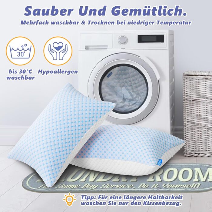 Подушка 40x80 - Подушка з мікрофібри, м&39яка та дихаюча для алергіків, регульована висота, підходить для сну на боці, животі та спині, ергономічна подушка від болю в шиї, 40x80 см, небесно-блакитний, 1