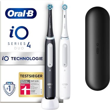 Електрична зубна щітка Oral-B iO Series 4/електрична зубна щітка, ПЛЮС 3 щітки, футляр, 4 режими чищення, догляд за зубами, упаковка, що підлягає переробці, матовий чорний (подвійна упаковка)