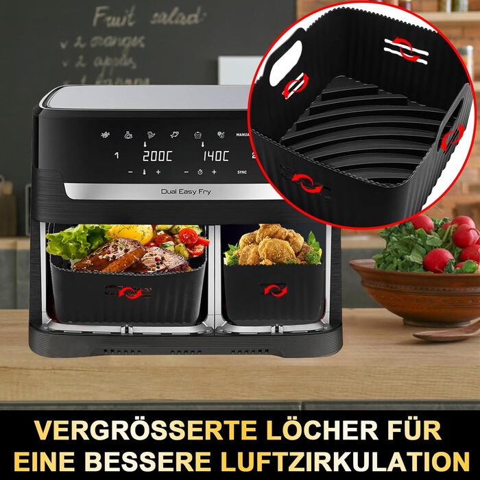 Силіконова форма YINGRACE для подвійної камери аерофритюрниці, для Tefal EY9018 5.2/3.1 л, Cecotec Cecofry DuoSize 9L, Philips Dual NA350/00 9L, багаторазова замість паперу для випічки для аксесуарів для фритюрниці
