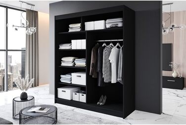 Шафа-купе з розсувними дверима чорного кольору 180x215x58 см з дзеркалом - Меблі для спальні, Місця для зберігання - Універсальна шафа, 3