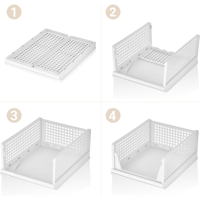 Набір органайзерів для гардеробу з 3 шт. (складані та штабелюються) коробки-органайзери для гардеробу, компактні пластикові коробки для зберігання підходять для гардеробних, ванних кімнат, кухонь та офісів білі