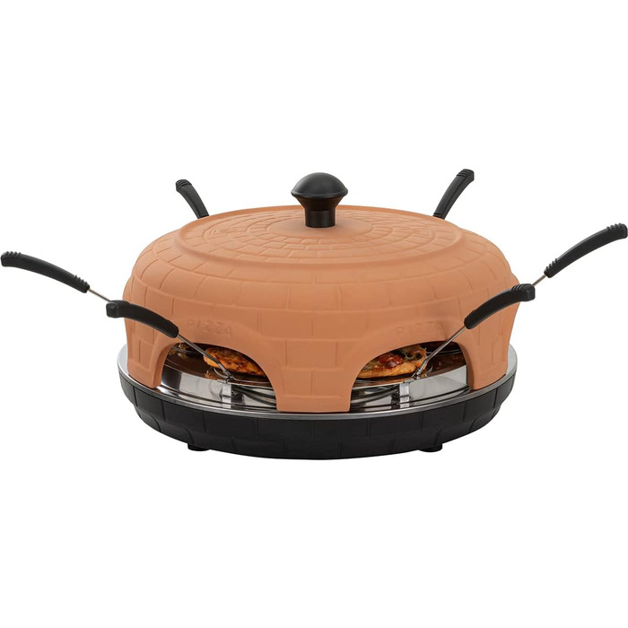 Шеф-кухар піци в печі Хайденфельд Місце для 6 осіб - Електрична піч для піци - 1100 Вт - Раклетна піч з глиняною витяжкою - Виробник піци з ложками для піци - Сталева пластина з ручкою (теракота)