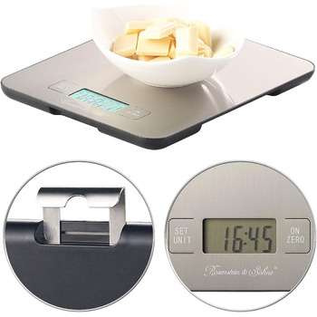 Цифрові ваги Rosenstein & Shne Цифрові кухонні ваги з нержавіючої сталі з таймером, до 15 кг, точність до 1 г (побутові ваги, ваги