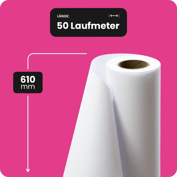 Рулони плотерного паперу, білого, 80 г, 610 мм x 50 м, 50 мм, 2-дюймовий сердечник, матові рулони для малювання, стандартний струменевий рулон для широкоформатних принтерів, копіювальних апаратів, креслень, технічних креслень, інженерного паперу, CAD, 610